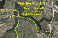 Map of the Fletcher Point Peninsula showing the location of th Pass and the Wind Vortex.