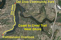 Map of trail picture locations on Lake Hodges west shore.