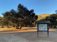 Del Dios Community Park kiosk and picnic bench.