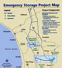 Map showing the aqueducts and reservoirs associated with the Emergency Storage Project.