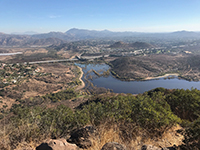 Bernardo Peak view of the Interstate 15 bridge over Lake Hodges and Woodson Mountain in the distance.