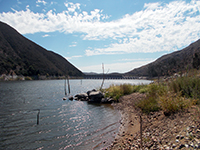 View of Lake Hodges Dam from the north shore of the Reservoir.