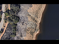 Satellite view of prehistoric debris flow deposits along the Coast To Crest Trail on the wes shore of Lake Hodges in Del Dios.