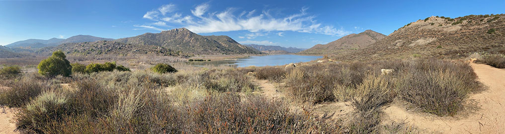 Panorama from near the trail intersection of the Bernardo Bay Trail and the Piedras Pintadas Trail near Bernardo Bay.