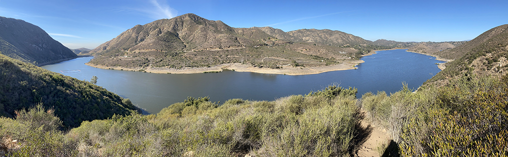 Panoramic view from the high point along the Fletcher Point Trail along the southwest shore of Lake Hodges