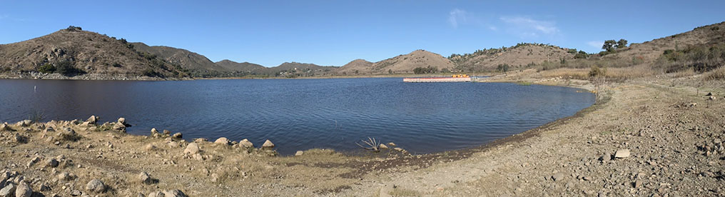 Panoramic view from the south end of the dock beach looking north.