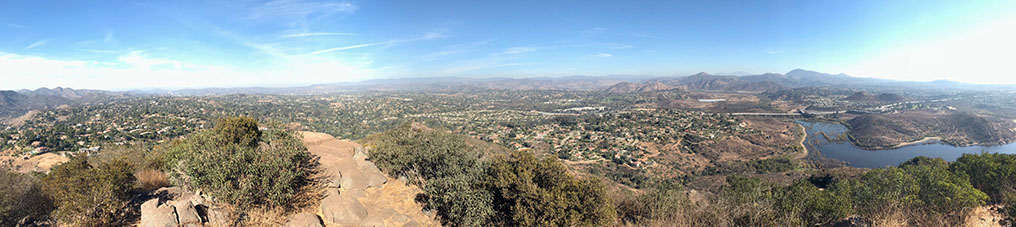 Panoramic view looking east from the top of Bernardo Mountain toward the Felicita Highlands along the I-15 cooridor.