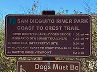 San Dieguito River Parks sign showing mileages to destinations along the Coast To Crest Trail