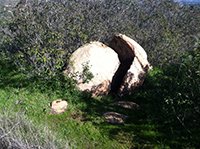 Split boulder on the Mid-Valley Mesa Trail