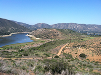 View of the Gap filled with voa (very old alluvium) and the low mid-valley mesa next to Lake Hodges.