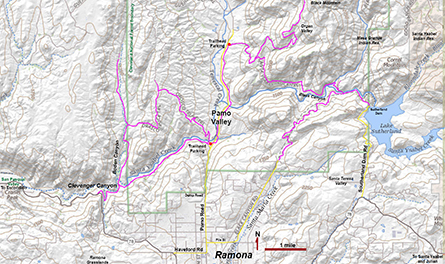 Map of Pamo Vally region between Clevenger Canyon and Black Canyon near Ramona, California