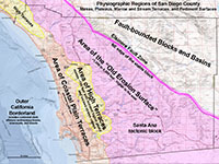 Physiographic provinces map of San Diego County showing the Area of the "Old Erosion Surface" on the Santa Ana tectonic block.