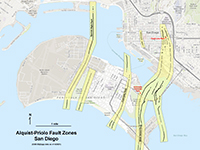 Alquist Priolo fault zones map of San Diego, California, showing locations of Fault Line Park and Coronado Tidelands Park.
