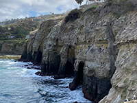 Zoomed view of the seacliff and sea caves east of Goldfish Point.