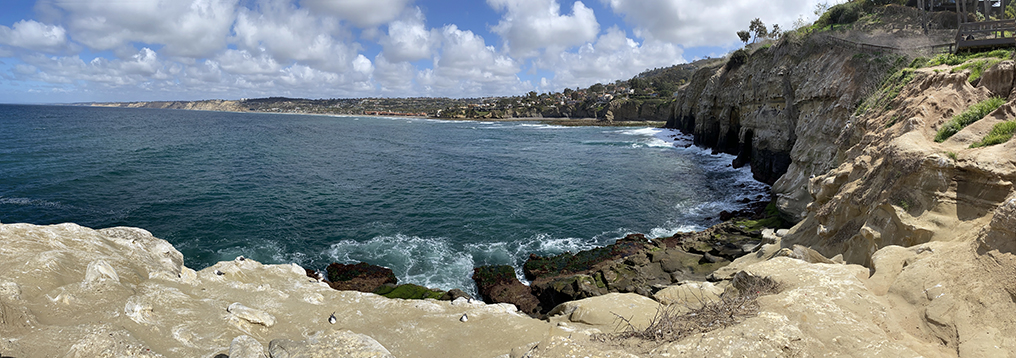 Panoramic view of La Jolla Bay from a small headland on the north side of La Jolla Cove.