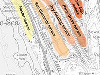 Interpretation map of possible marine terraces (based on elevation) in the Cardiff neighborhoods.