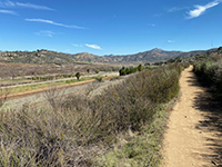 View looking east along the Highland Valley Trail across the Pasqual Valley wetlands area.