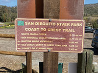 Sign showing mileage along the Coast To Crest Trail.