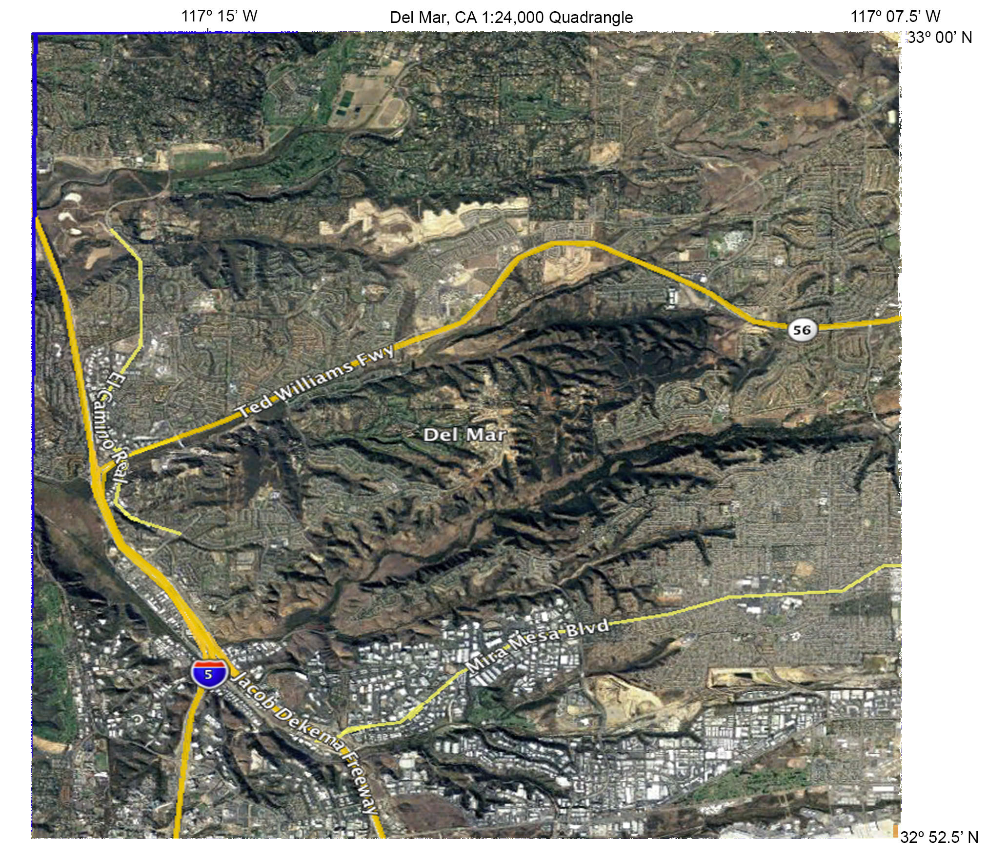 Del Mar Quadrangle, San Diego County, California, 7.5 minute satellite view