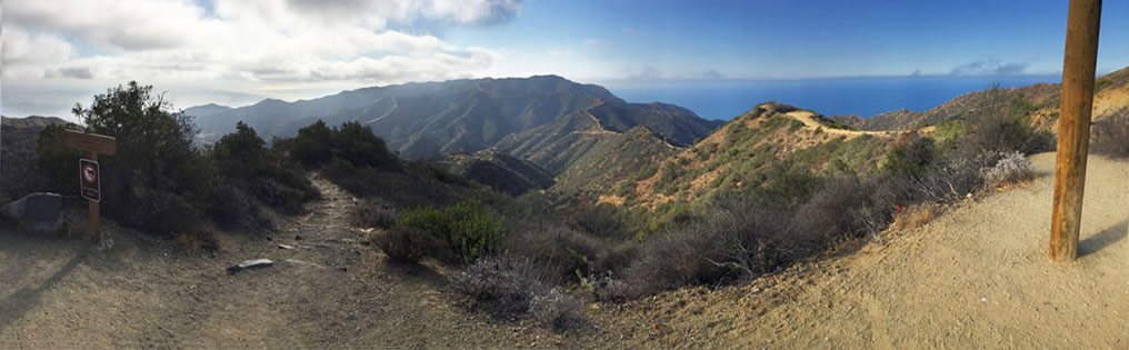 Panorama view of the crest of Catalina Island from about a 3 mile hike up from downtown Avalon. 