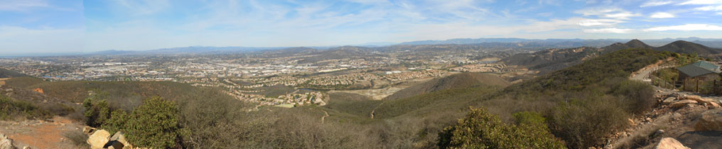 Panorama view from the top of Double Peak showing the region around San Marcos.