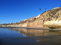 Sea cliff and sea walls at Encinitas Beach.