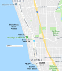 Map of the coastal area near Encinitas, California