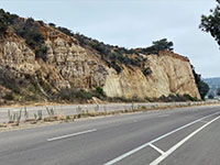 View of the north side of the Carmel Fault Zone showing massive cliff of the Torrey Sandstone along the Torrey Pines Grade.