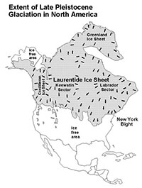 Map of the extent of the continental ice sheet during the last Ice Age.