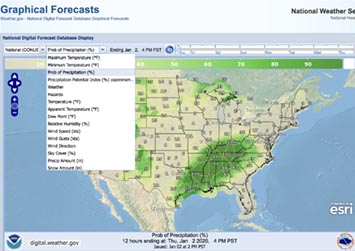 Graphical forecast map website showing links to other weather map information websites.
