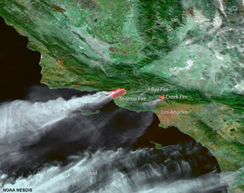 Satellite of SoCal fires of December, 2017, including the massive Thomas Fire in the Ventura, CA area.