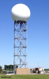 Example of a weather radar tower and station used by the National Weather Service.