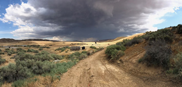 View of an approaching summer monsoon thunderstorm in the vicinity of Mercy Hot Springs, California