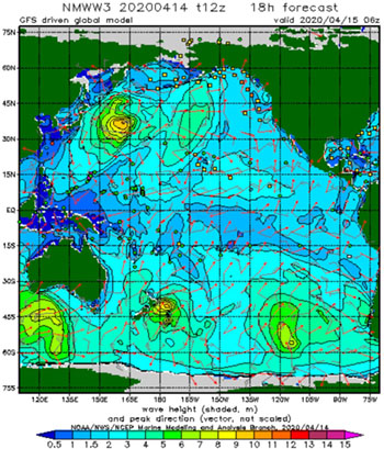 View of a Wavewatch III showing an example of a map of the Pacific Ocean Basin.