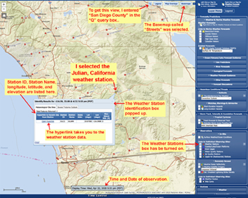 Instructions on how to get to an Oservation Station, with the example of the Julina, Californa weather station.