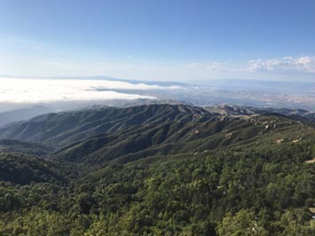 Stratus cloud marine layer moving in from Monterey Bay to the Santa Cruz Mountains as seen from Fremont Peak, CA