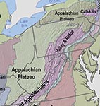 Map of the Appalachian Plateau showing shaded relief.