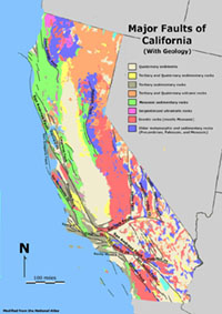 Major faults of California with geology