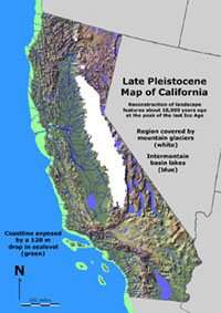 Late Pleistocene Map showing ancient lakes, shoreline, and glaciers