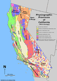 Physiographic Provinces of California with geology.