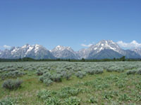 Grand Tetons are uplifted along a range-front fault on the west side of Jackson Hole valley.