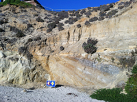 An angular unconformity exposed in a sea cliff in Encinitas, California