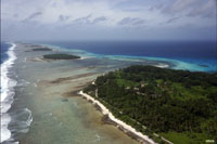 Coral reefs and keys on an atoll in the Marshall Islands.