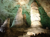 Massive stalagmites in Carlsbad Caverns, New Mexico