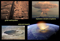 Rochas metamórficas podem se formar em associação com eventos catastróficos, como grandes terremotos, erupções vulcânicas massivas e impactos de asteróides.