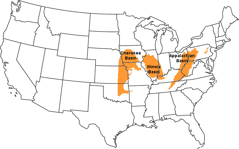 Pennsylvanian coal basins in eastern North America