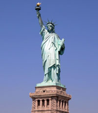 The Statue of Liberty is a major landmark in New York Harbor.