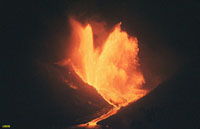Lava spewing from a vent of a Hawaiian volcano.
