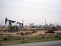 One of many oil fields in the San Joachin Basin near Bakersfield, California. 