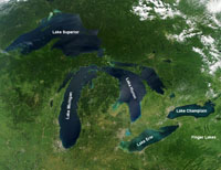 The Great Lakes form the natural boundary between the Canadian Shield and the Mid Continent region of the United States. 